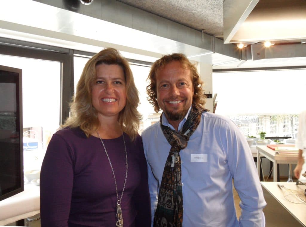 Author with the owner of Hiltl, the best vegetarian restaurant in Zurich.