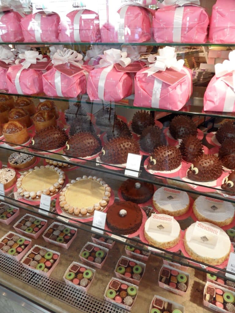 Display of chocolate for sale at Confiserie Beeler to enjoy on a luxury Swiss adventure.