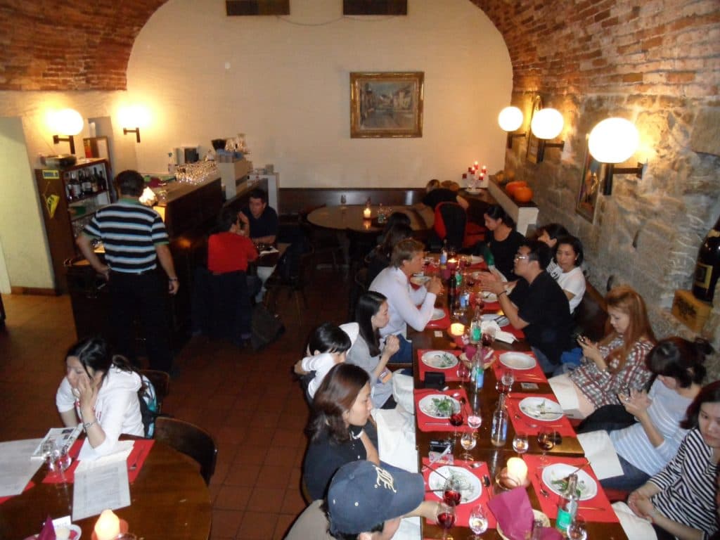 Patrons dining in a cellar restaurant in Bern.