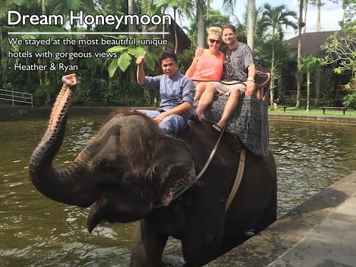 Adventurous honeymoon in Bali with an elephant safari, planned by Sheila at Carefree Romantic Vacations.