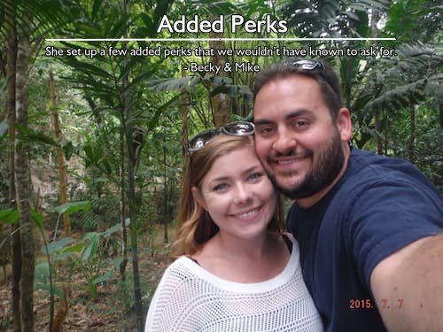 Becky & Mike on their honeymoon at Sandals Grande St. Lucian, planned by Sheila Cannon, with added perks and seamless trip details.