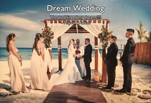 A couple getting married on the beach in Cancun, Mexico, with the ocean as a backdrop, planned by Sheila Cannon.