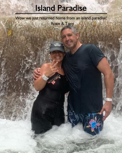 Couple enjoying Dunn's River Falls tour during Sandals Royal Plantation Jamaica trip