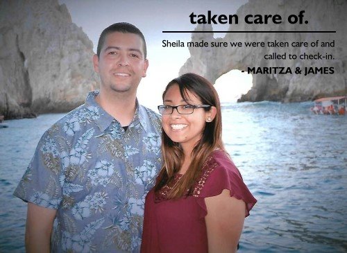 Smiling couple on a boat with Los Arcos in Cabo San Lucas, enjoying an all-inclusive honeymoon planned by Sheila Cannon with flexible payment options.