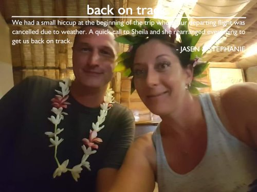 Best honeymoon travel agent for Tahiti | Couple's selfie upon arrival with lei and floral crown