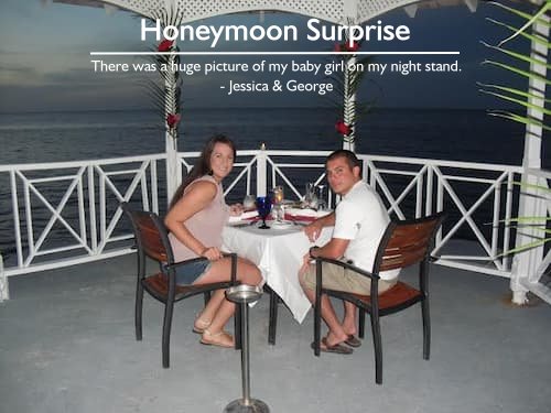 Jessica & George enjoying a romantic dinner in a gazebo during their belated honeymoon at Sandals Montego Bay, Jamaica. Sheila's planning made their trip perfect.