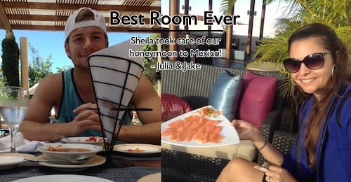 Julia & Jake enjoying lunch on their honeymoon in Puerto Vallarta, Mexico, expertly planned by Carefree Romantic Vacations.