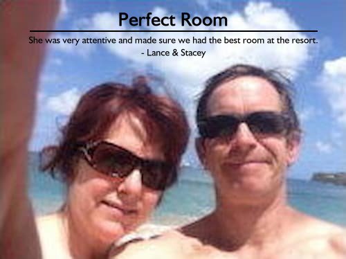 Lance & Stacey enjoying their anniversary on the beach at Sandals Regency La Toc, St. Lucia. Sheila’s attentive service ensured the best room and a memorable experience.