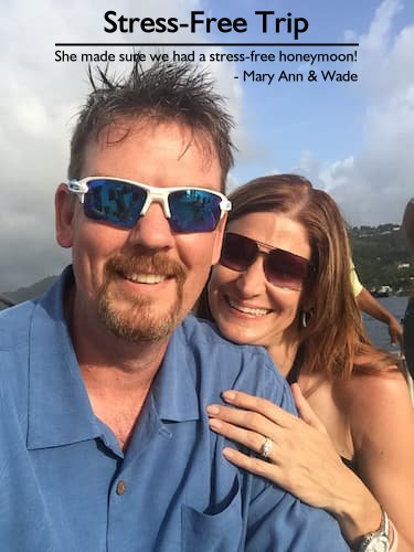 Mary Ann & Wade on their honeymoon at Sandals Regency La Toc, expertly planned by Sheila Cannon for a stress-free and seamless experience.