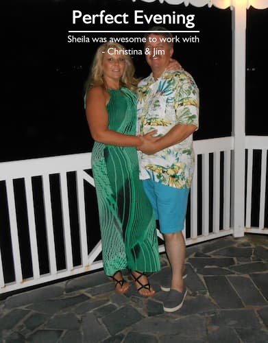 Couple at dinner in a gazebo, enjoying a romantic evening at their Sandals all-inclusive resort, planned by a Sandals expert vacation planner.