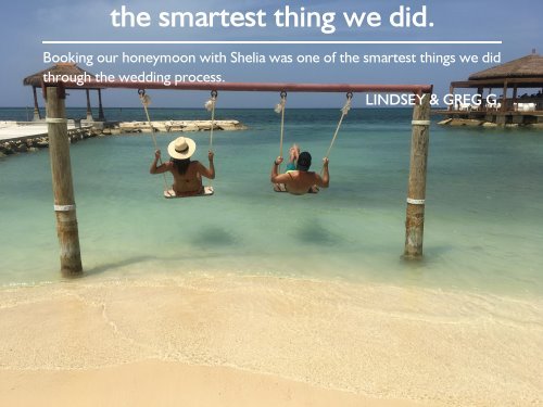 A happy couple enjoying the overwater swings at Sandals Montego Bay during their honeymoon, planned by Sheila Cannon for a stress-free, perfect vacation.