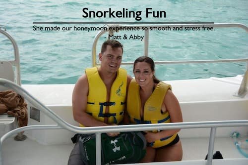 Fun snorkeling excursion on a honeymoon, showcasing Sheila’s expertise in stress-free vacation planning.