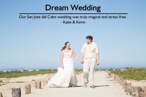 Couple walking hand-in-hand on a wooden boardwalk in wedding attire with the ocean in the background during their magical San Jose del Cabo destination wedding.